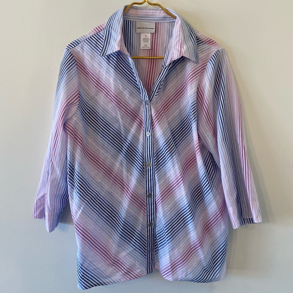 Pink + blue + white striped button-up blouse💗